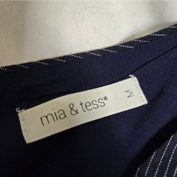 MIA & TESS navy blue micro stripe button front sleeveless pinafore dress M - Picture 5 of 9
